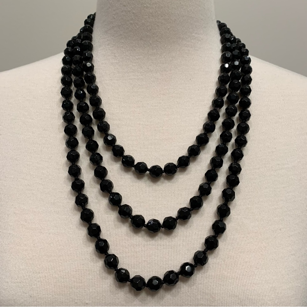 Carolee Black Faceted Beaded Long Single Strand Necklace